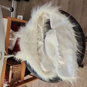White Faux Fur‎ Cat Ear Scarf Hood.